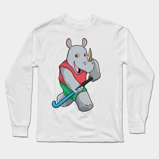 Rhino at Hockey with Hockey bat Long Sleeve T-Shirt